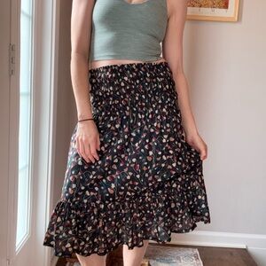 Moda International Black Floral A-Line Skirt